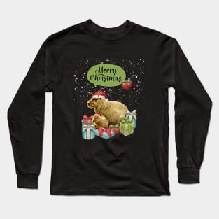 Capybara Merry Christmas and Christmas composition and gift box! Cute capybara Long Sleeve T-Shirt
